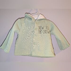 🐻 Rae Dunn Sage Green Baby Hoodie W Bear Ears - "New to the Crew" 3-6 Months
